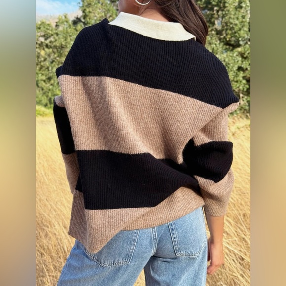 The Workshop Small Black Brown Stripped Sweater Oversized - Picture 13 of 14
